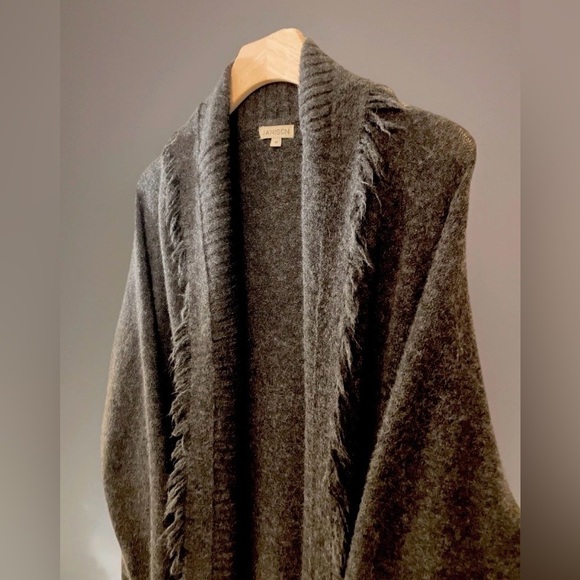 Tjmaxx Jamison Knit Fringe Shawl Cardigan Wool Sweater Medium charcoal grey - Picture 2 of 9